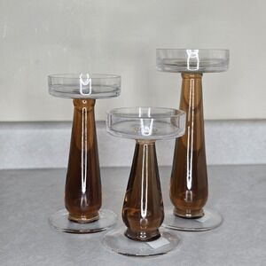 Vintage Set 3 Art Glass Candle Holders, Mid Century Modern